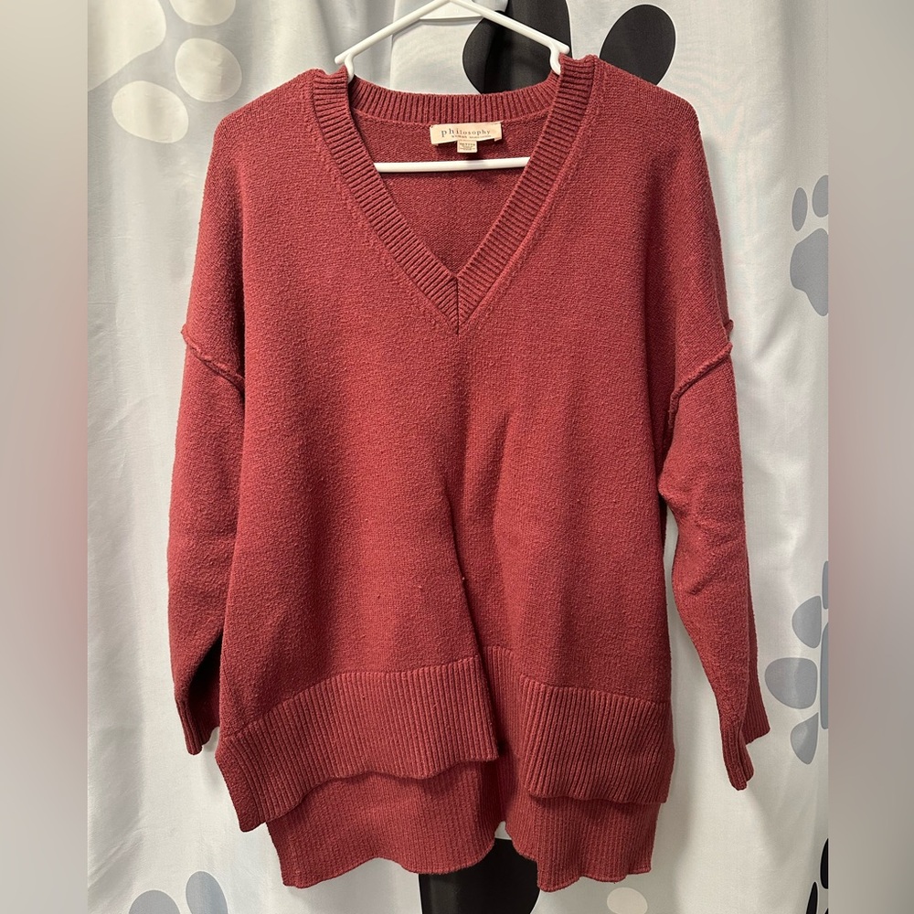 Philosophy V-neck Pullover Sweater, Burgundy, Size 3X